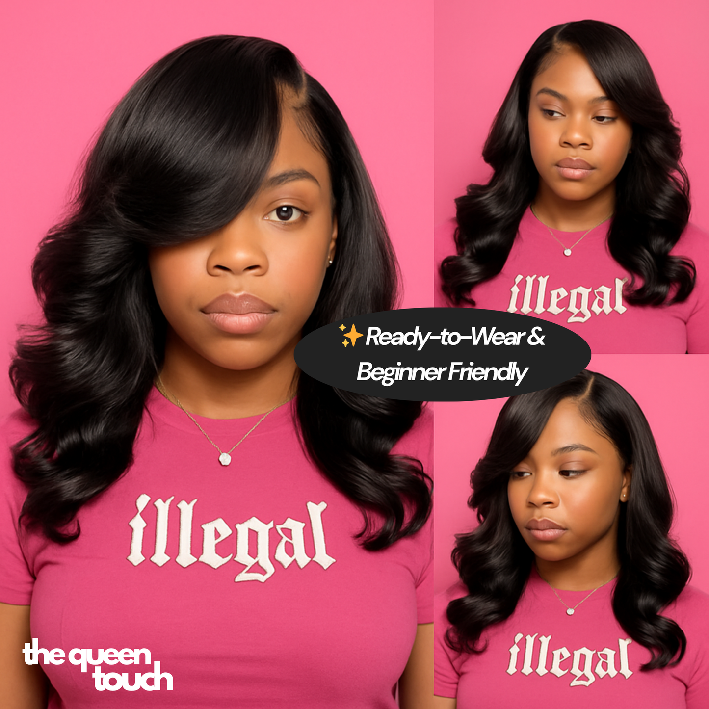 TheQueenTouch - Black Side Part Wavy Wig (FREE GIFT)
